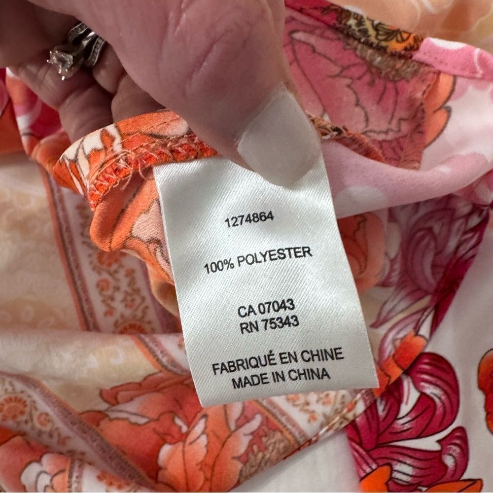 Joie Long Sleeve Orange & White floral tie@waist button down- NWOT- size small - Picture 12 of 16